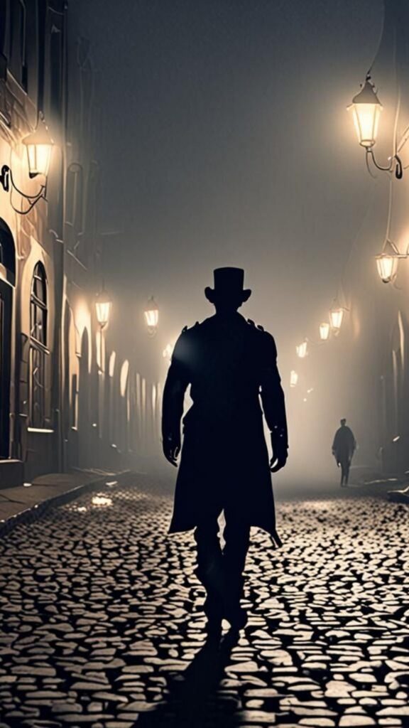 Ilustración de un hombre misterioso bajo la niebla