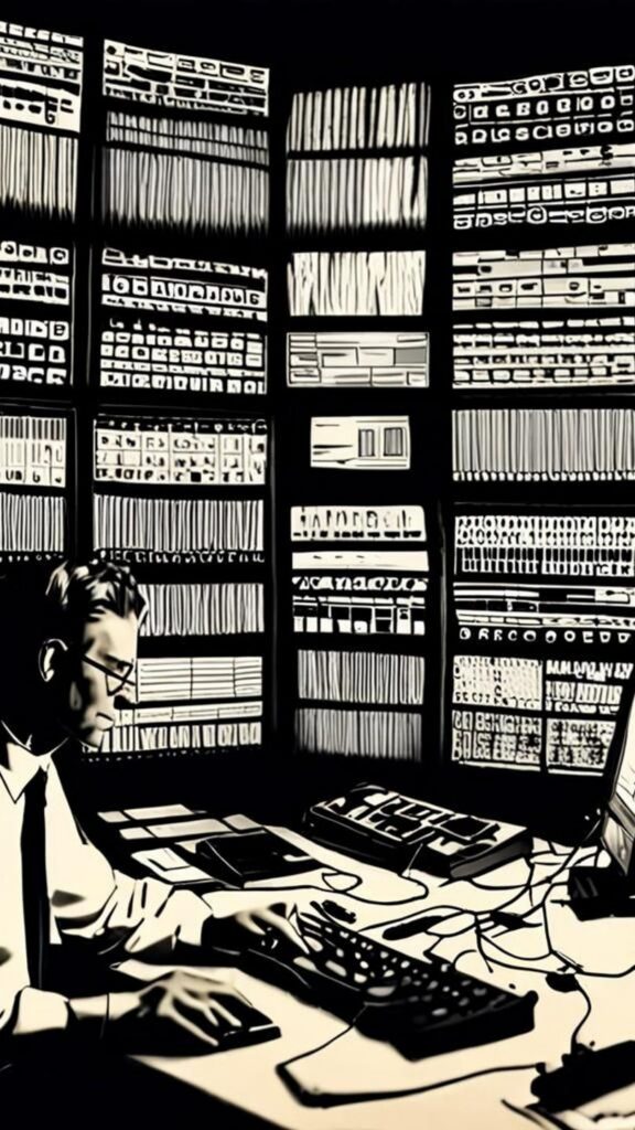 Persona revisando archivos digitales y registros de emisiones borradas