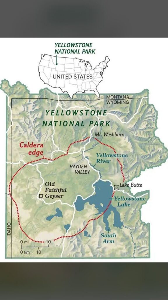 El volcán de Yellowstone está ubicado en el Parque Nacional de Yellowstone. Foto: NGM MAPS/ National Geographic